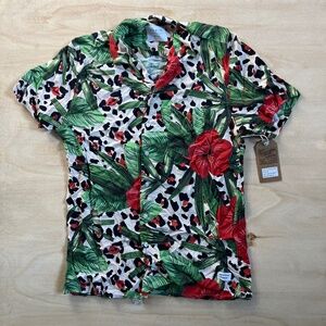 Duvin SS Button-Up Leopard Floral Tropical Hawaiian Party Shirt